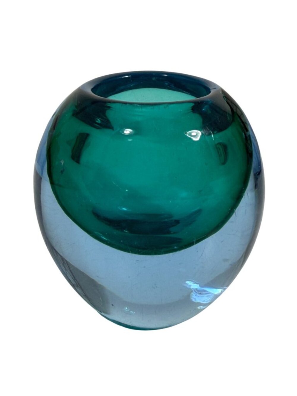 Sommerso Murano Style Sea Blue Green Art Glass Hand Blown Vase/Paperweight